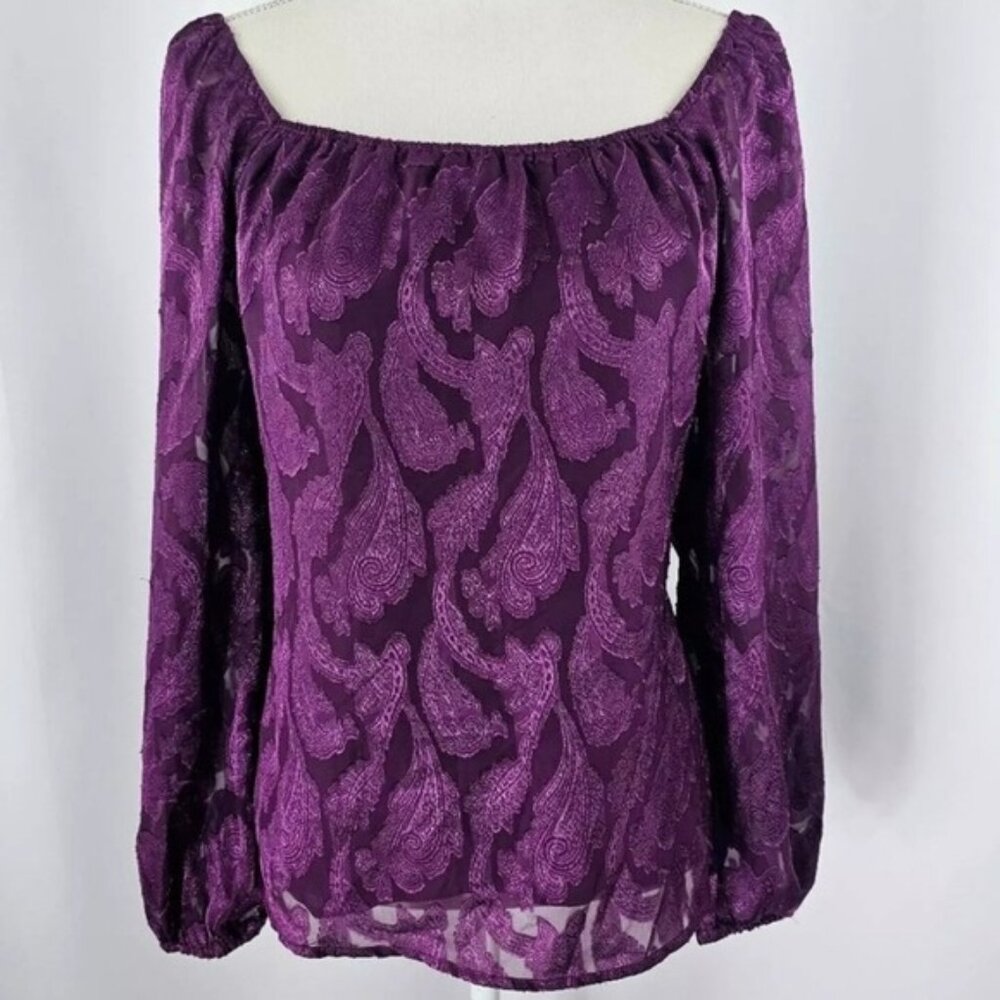 Mason & Belle Silky Paisley Lined Blouse Size Medium New Purple Party Elegant